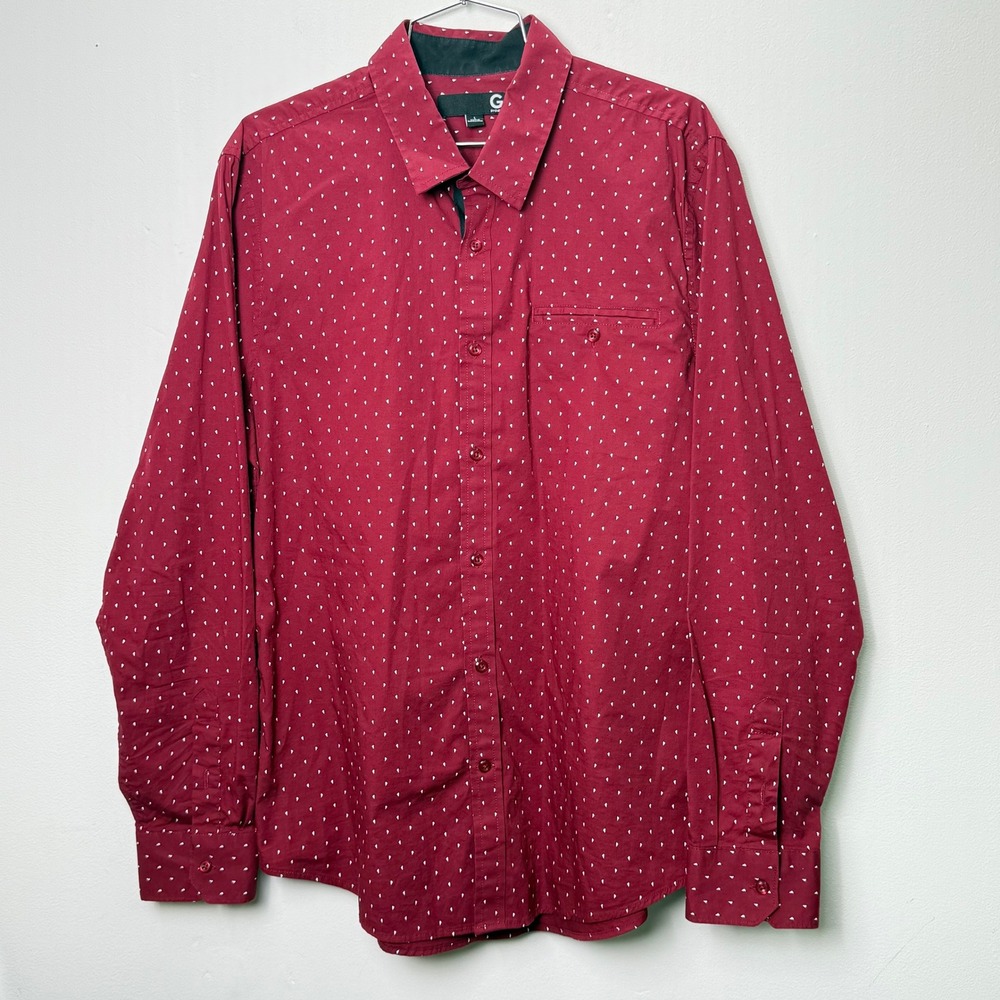 G‎ By Guess Men's Red Button Down Shirt Long Sleeve Size L Geo Print Casual